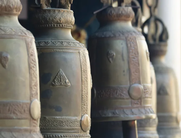 Line Temple Bells Wat Phra Doi Kham Temple Mountains Chiang — Stock Photo, Image