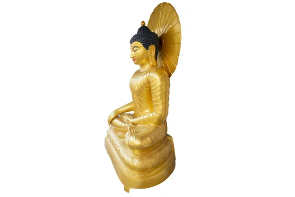 Zlatá socha Buddhy na bílém pozadí — Stock fotografie
