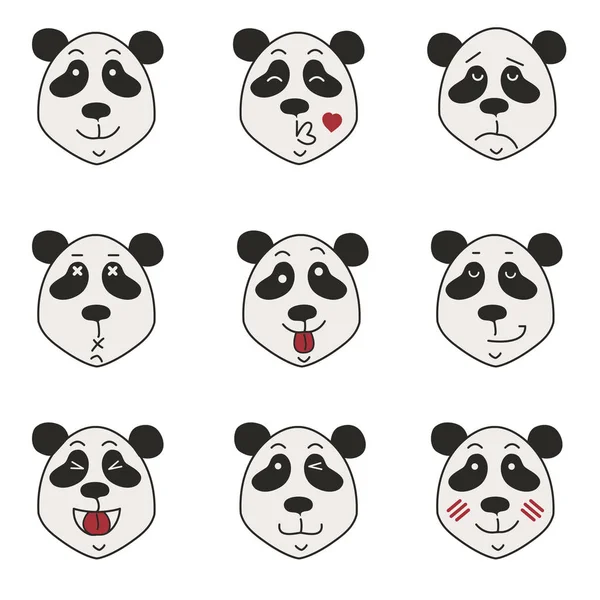 Conjunto de iconos de panda aislados en blanco — Vector de stock