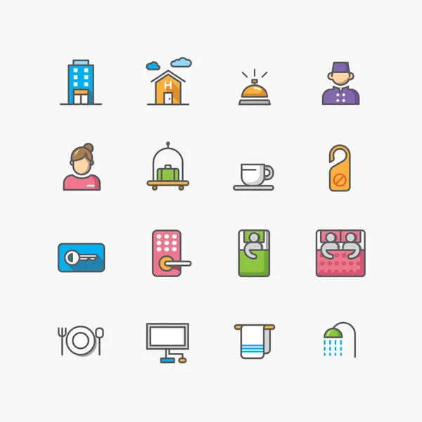 Conjunto Iconos Hotel Casa Familia Vector Diseño Línea Plana — Archivo Imágenes Vectoriales