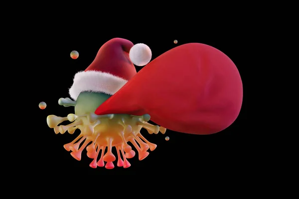 Covid Coronavirus Con Advertencia Sombrero Santa Concepto Del Festival Navidad — Foto de Stock