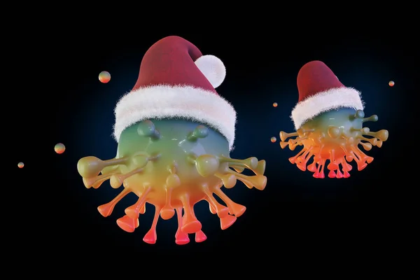 Covid Coronavirus Con Advertencia Sombrero Santa Concepto Del Festival Navidad —  Fotos de Stock