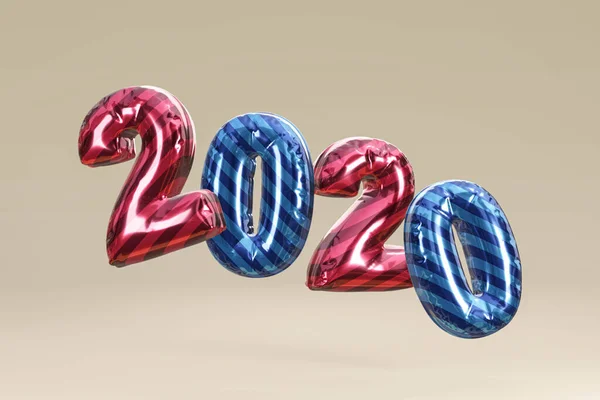 2020年 新年快乐 假日3D派对标志图上的宝龙金属色彩编号2020 节日海报或横幅设计 — 图库照片