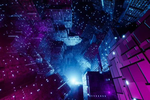 Sci Futurystyczny Techno Neon Sześcian Świecące Światła Projekt Abstrakcyjne Tło — Zdjęcie stockowe
