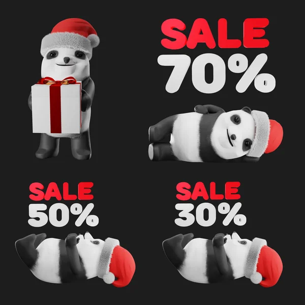 Panda Santa Claus Klobouk Maskot Vykreslení — Stock fotografie