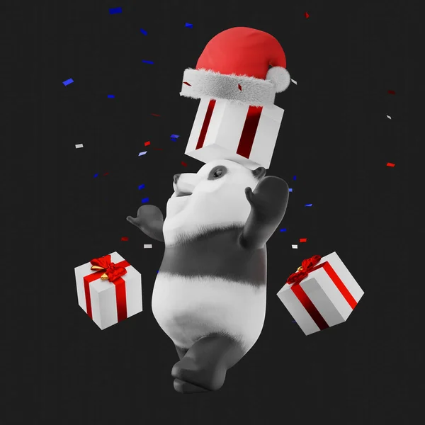 Panda Santa Claus Hat Mascot Render — 스톡 사진