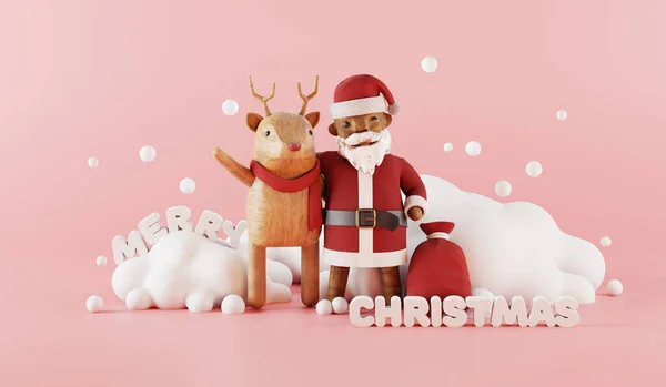 Dibujos Animados Renderizado Santa Claus Renos Con Navidad Decorada —  Fotos de Stock