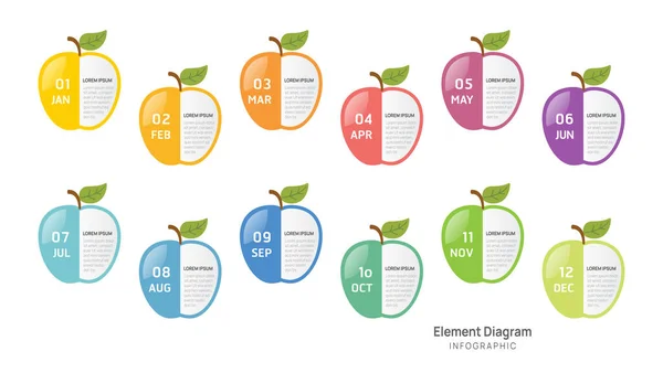 Инфографический Шаблон Бизнес Шага Apple Современный Календарь Диаграммы Элементов Вехи — стоковый вектор