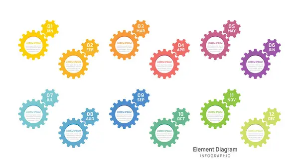 Linha Tempo Etapa Negócios Modelo Infográfico Engrenagem Calendário Diagrama Linha Vetores De Stock Royalty-Free