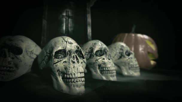 Vieux Film Look Décor Décors Halloween Avec Crânes Tombe Jack — Video