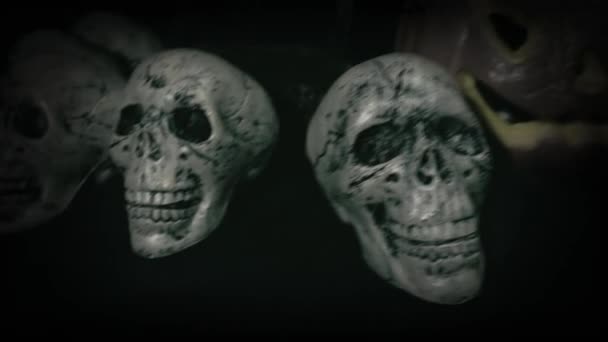 Velho Filme Olhar Halloween Set Decoração Com Crânios Sepultura Jack — Vídeo de Stock