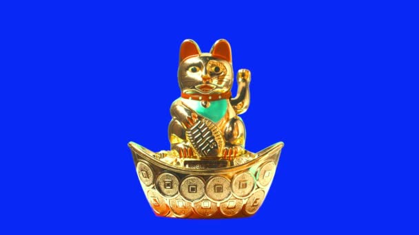 Счастливая Кошка Манеки Неко Денежным Символом Китайской Культуры Удачи Лунном — стоковое видео