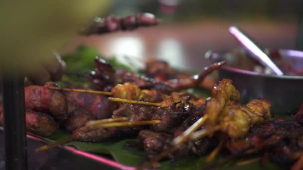 Oamenii Cumpără Carne Stradă Din Thailanda — Videoclip de stoc
