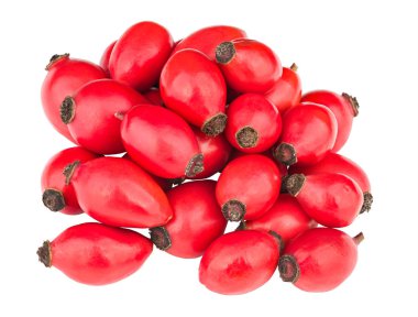 Beyaz zemin üzerinde izole kırmızı gül kalça yığını