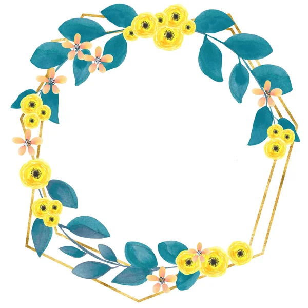 Belle Couronne Couronne Mignonne Avec Feuilles Fleurs Jaunes Design Romantique — Photo