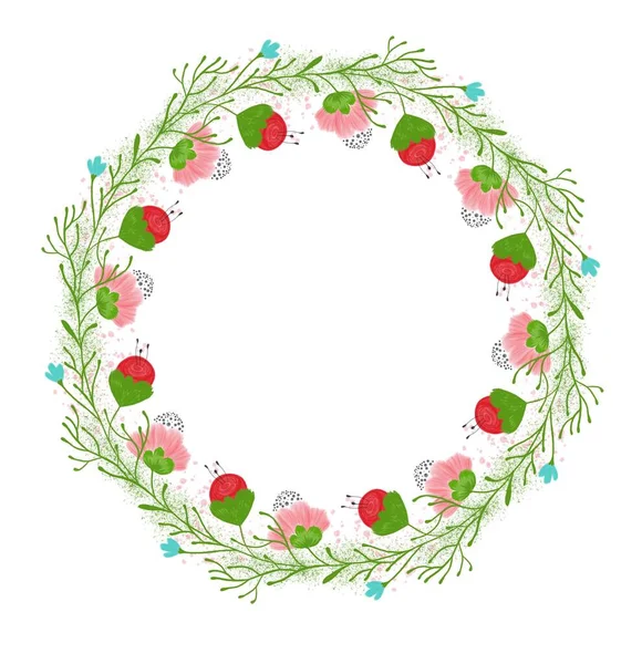 Green Wreath Pink Red Flowers — Stock Photo, Image