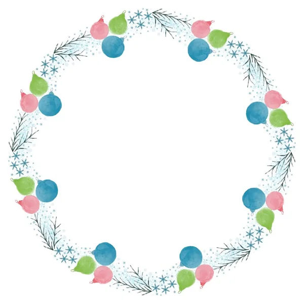 Ravissante Couronne Noël Aquarelle Minimaliste Avec Brindilles Boules — Photo