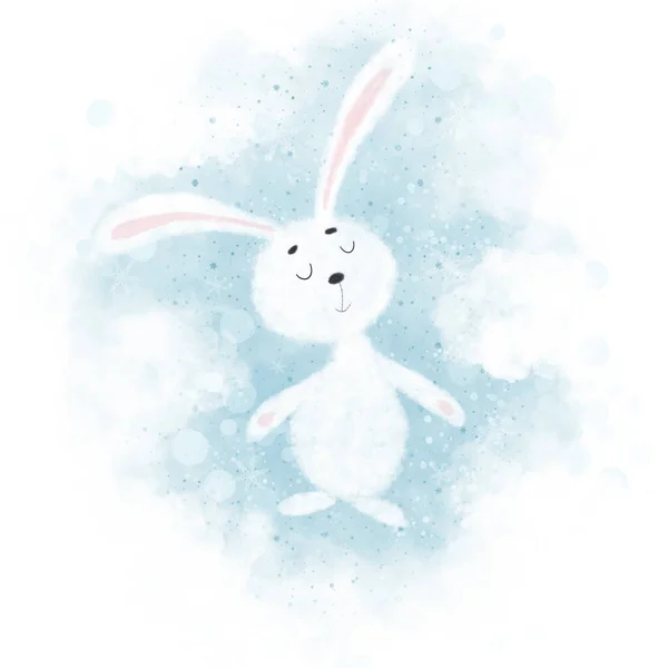 Cute Little White Rabbit Sky — Stock Photo, Image