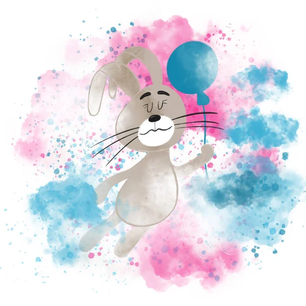Милый Маленький Кролик Небе Воздушными Шарами — стоковое фото