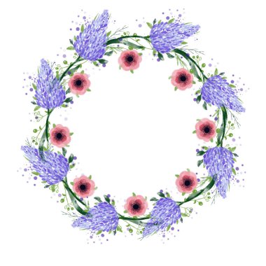 Zarif menekşe ve kırmızı çiçekli çelenk