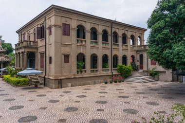 Xiamen, Çin - 30 Mayıs 2018: Yüksek açılı görünüş Hai Tian Tang Gou bina ve zemin Gulangyu Adası