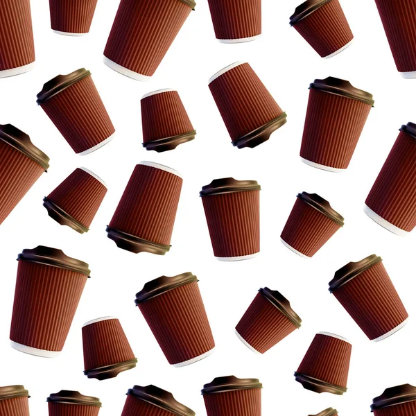 Copos de café marrom sem costura padrão. Ilustração 3D — Fotografia de Stock