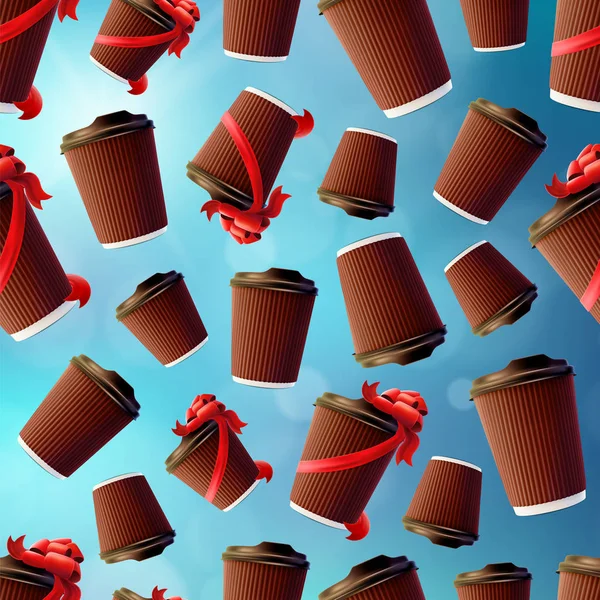 Copas de café ondulado con cintas rojas en un fondo de cielo azul — Vector de stock