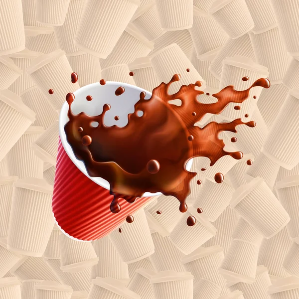 Red Coffee Ripple Cup with Splash on a light Background. Беззащитный паттерн . — стоковый вектор