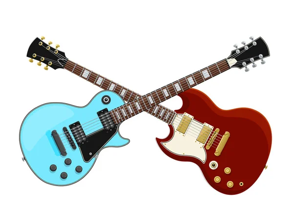 Conceito de Batalha de Guitarra. Duas guitarras elétricas cruzadas —  Vetores de Stock