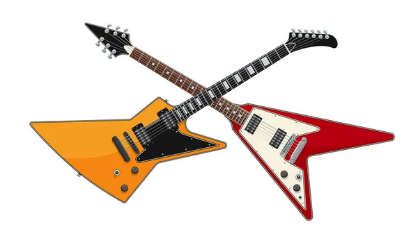 Concepto de batalla de guitarra. Dos guitarras eléctricas cruzadas — Vector de stock