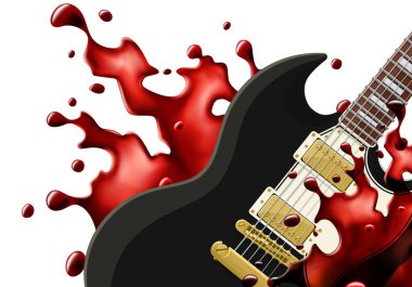 Black metal guitar with a blood splash isolated clipart
