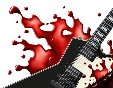 Sıçrama izole bir kan ile siyah metal gitar