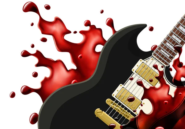 Guitare en métal noir avec éclaboussure de sang isolée — Photo