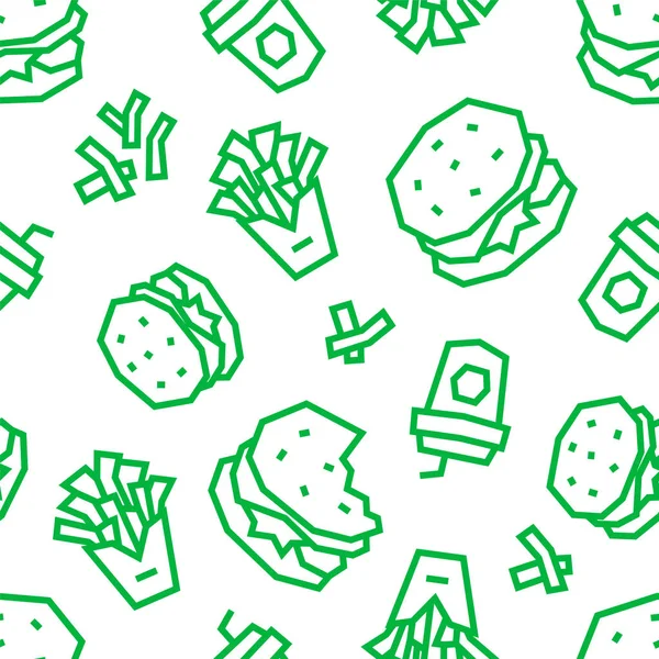 Fast food low poly seamless pattern. Green color on white background. — Stock Vector