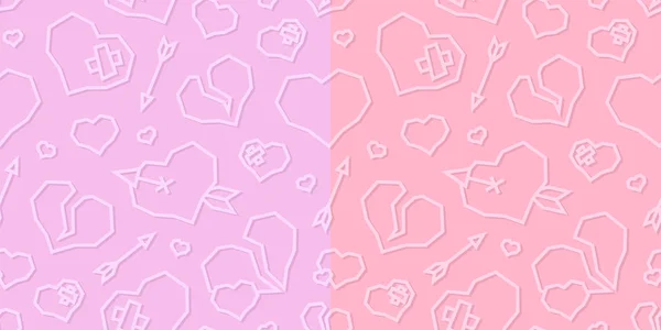 St. Valentines Day Hearts Low Poly Seamless Pattern. 2 Light Color Variations — Stock Vector