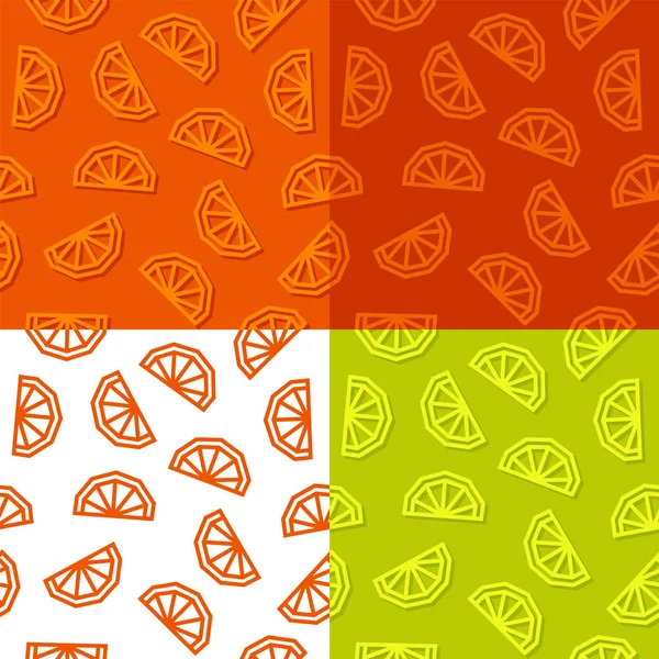 Rebanadas de naranja bajo patrón de poli sin costura. 4 variaciones de color . — Vector de stock
