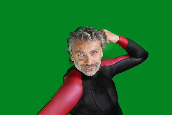 Mann Profi Triathlonanzug Isoliert Über Green Screen — Stockfoto