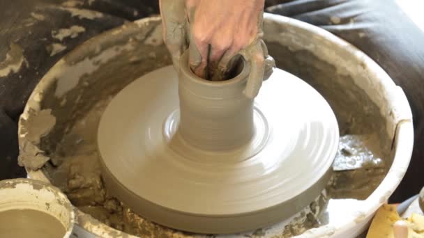 Ceramist Work Potter Wheel Workshop — Stock Video