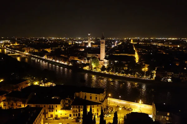 Overview of the Adige River by night  in Verona, Italy