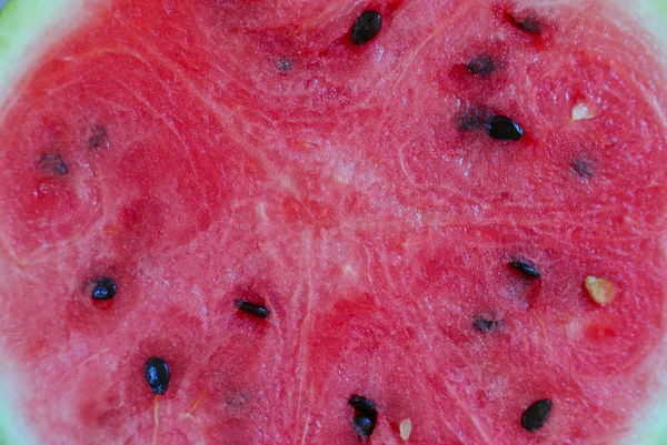 Rode Kleurrijke Verse Watermeloen Close Rechtstreeks Van Bovenaf — Stockfoto