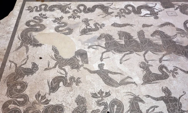 Neptuno Mito Criaturas Acuáticas Antiguo Suelo Romano Ostia Antica Italia — Foto de Stock