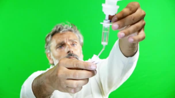 Male Nurse Doctor Checking Drip Feed Attached Patient Hospital Clinic — Stock Video