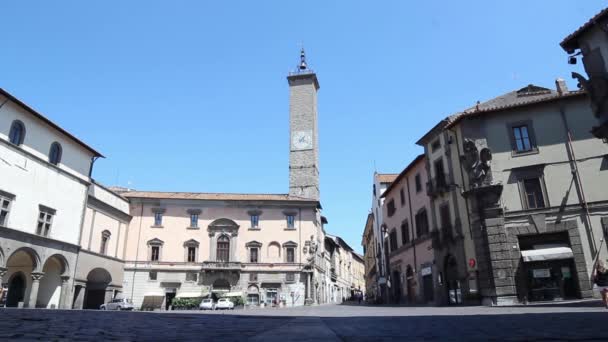 意大利的维泰博 2018年8月12日 镇的公民大厦宫殿 Podest 在主广场广场席特的先验或 Del — 图库视频影像