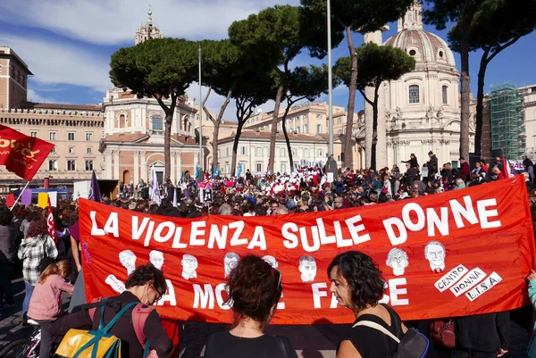 Rome Italy November 2018 Demonstration Piazza Venezia Trajan Column Activists — Stock Photo, Image