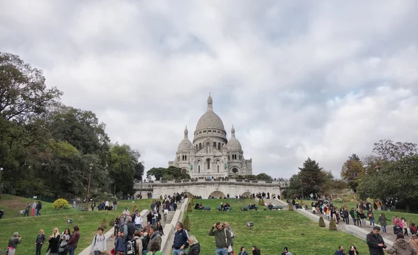 Paris Frankrike Oktober 2018 Människor Trappan Basilikan Sacre Coeur Montmartre — Stockfoto