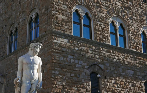 Perto Fonte Netuno Frente Palazzo Vecchio Florença Itália — Fotografia de Stock