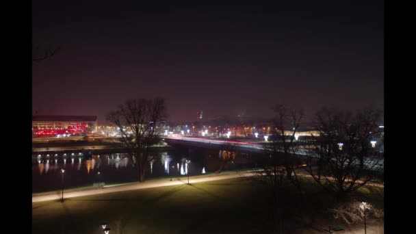 Geceleri Vistula Nehri Krakow Polonya — Stok video