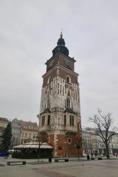 Rådhustårnet Krakow Polen Viktigste Knutepunktene Torget Gamlebyen – stockfoto