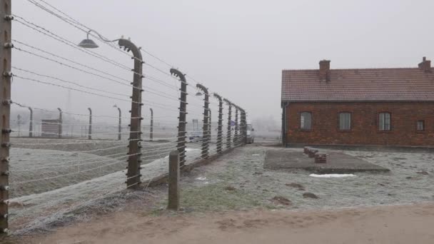 ポーランド クラクフ 2019年1月21日 ポーランドのドイツ ナチス強制収容所ビルケナウの兵舎 — ストック動画
