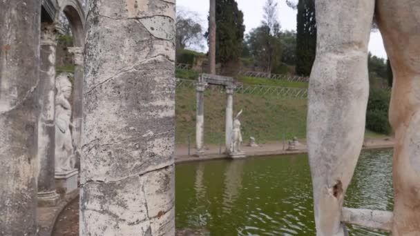 Řím Itálie Březen 2019 Starověké Bazén Mezi Troskami Villa Adriana — Stock video